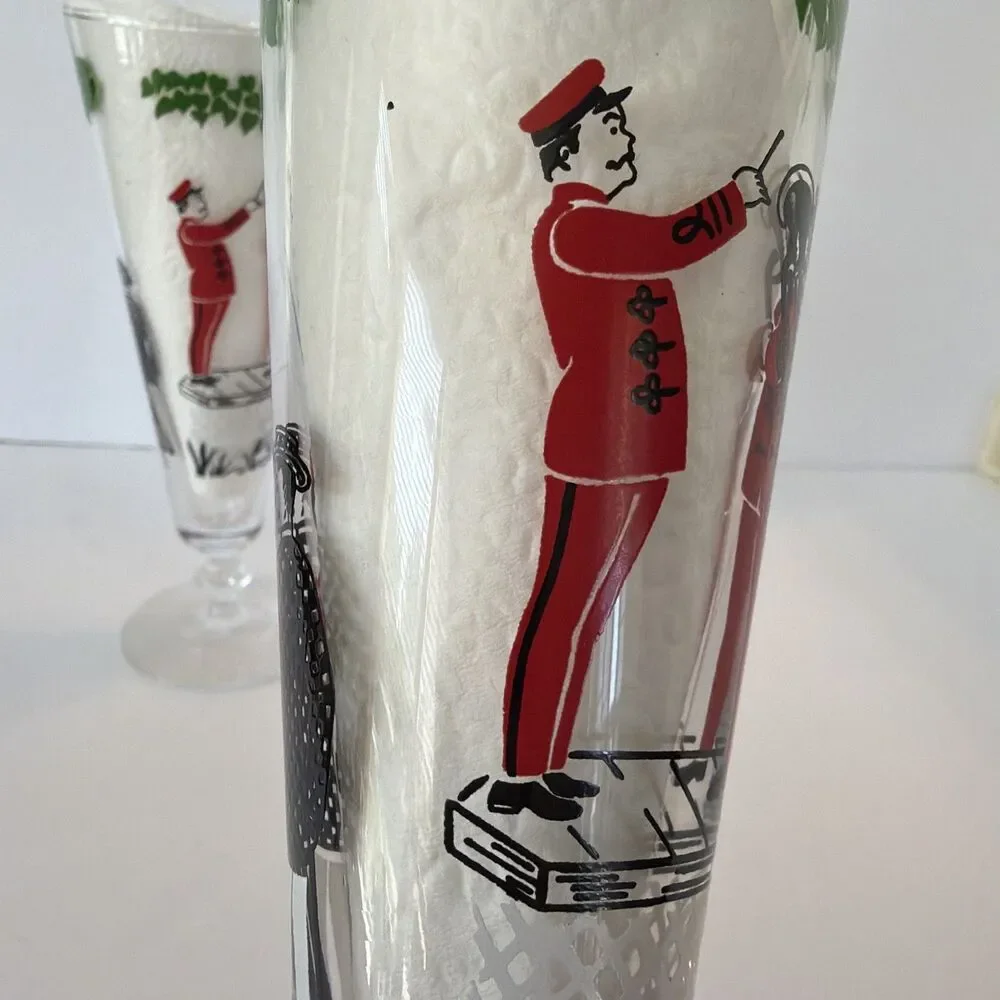 Vintage Stemmed Beer Pilsner Glasses Pair Musicians Band Retro MCM Barware Pub